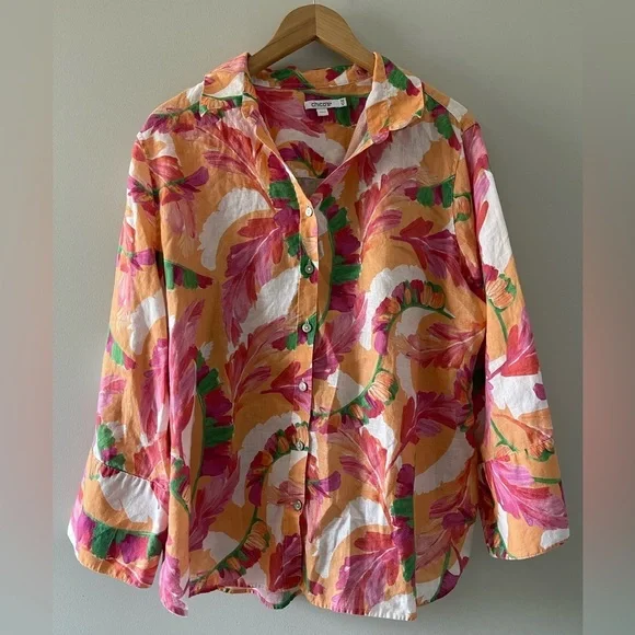 Chico's | Vibrant Floral Linen Button-Up Shirt - Picture 2 of 6